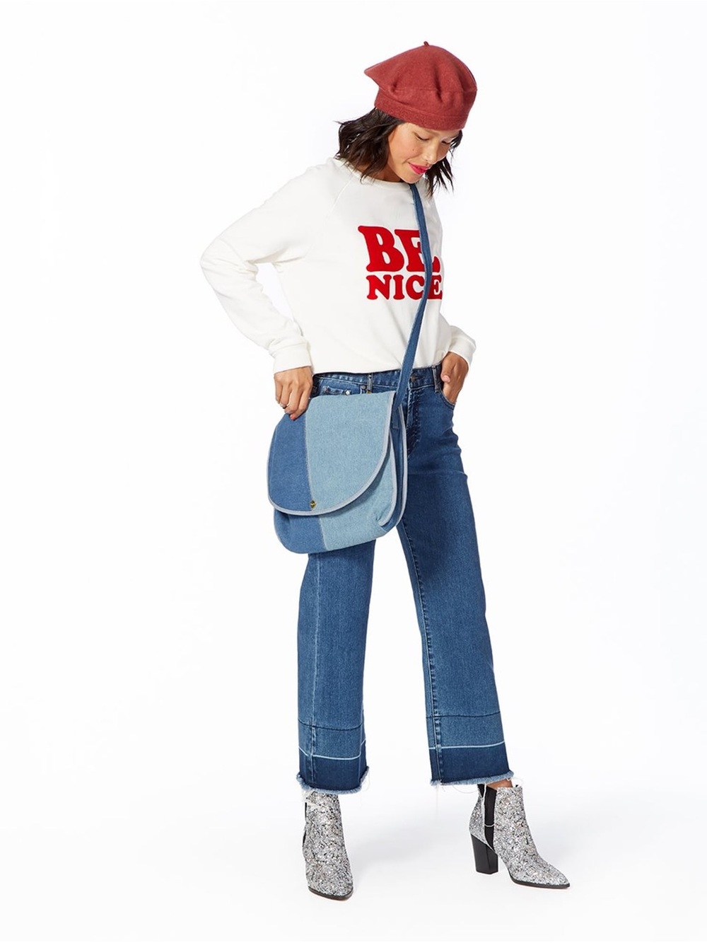 Ban.do Logged On Denim Laptop Bag NWT Two Tone Crossbody OS